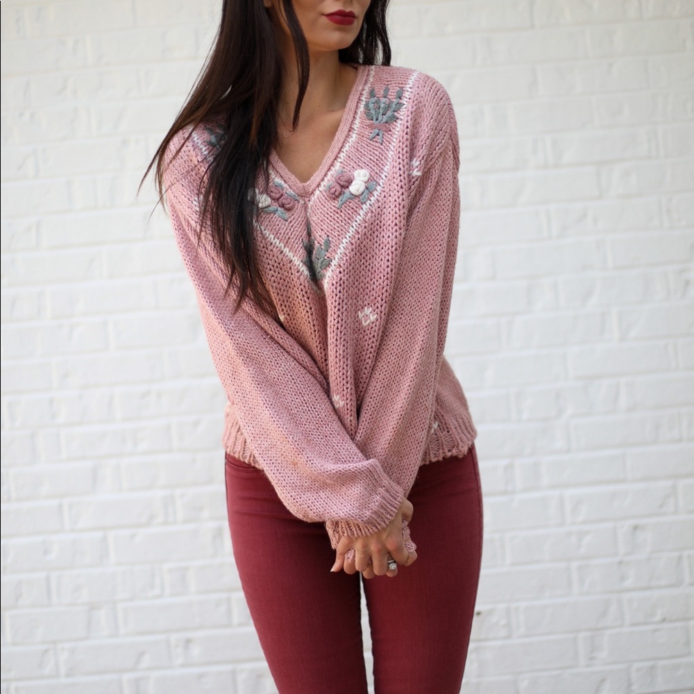 Vintage Handknitted Pink sweater Fits Small-Large